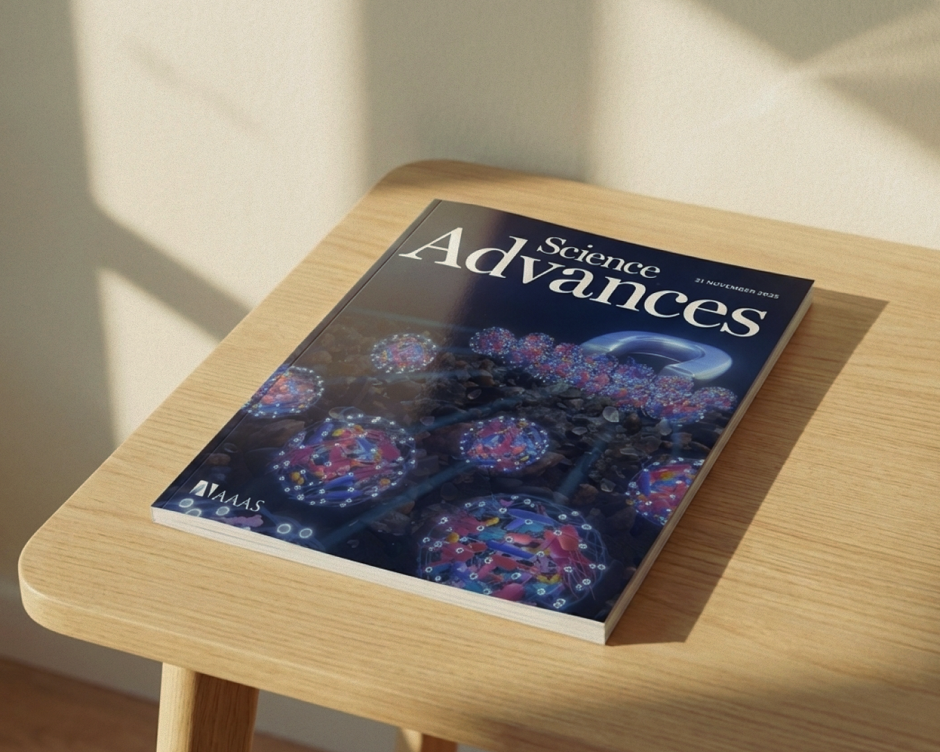 Capa da revista Science Advances com ilustração 3D de Nali