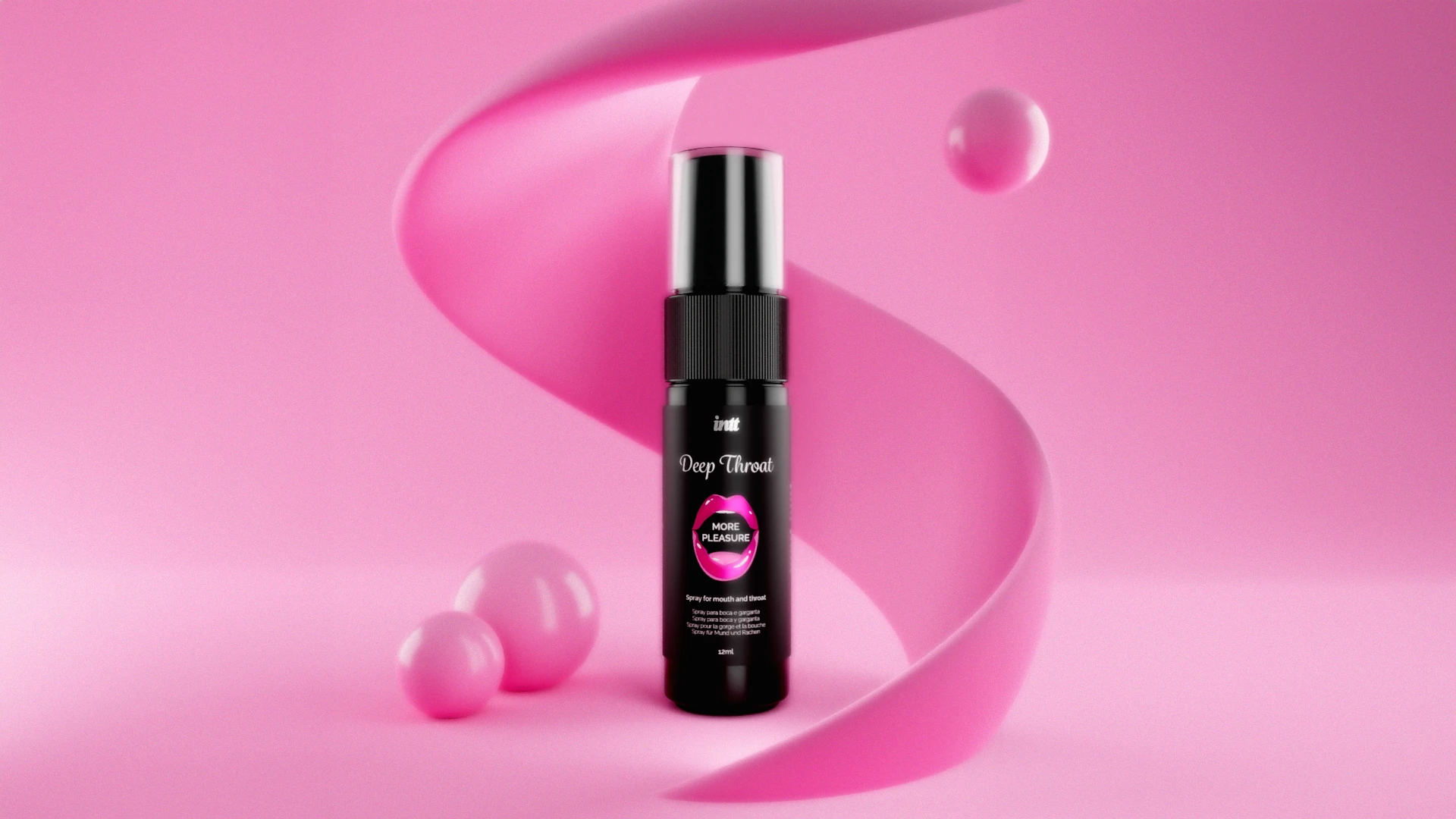 Render do produto Intt em ambiente rosa com formas curvas